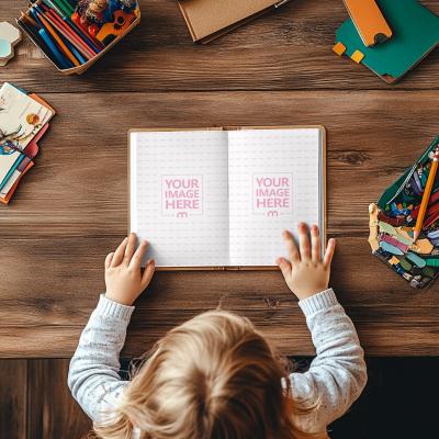 Children Book Page Mockup Top View for Learning & Education Designs