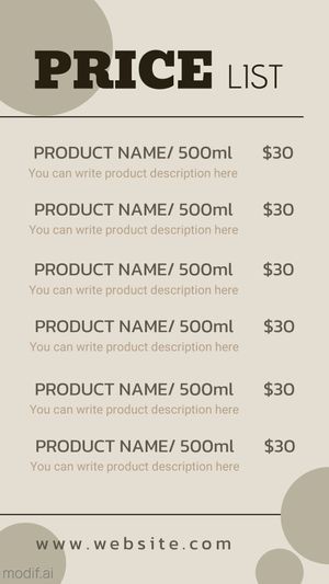 Instagram Story Price List Template