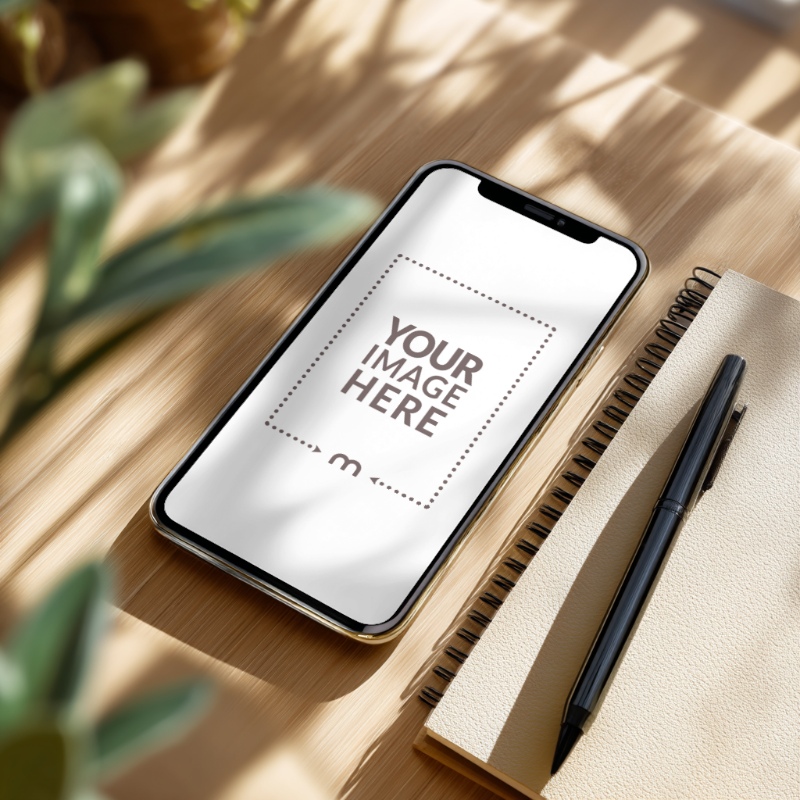 Mobile Screen Mockup in Work-from-Home Setup preview image