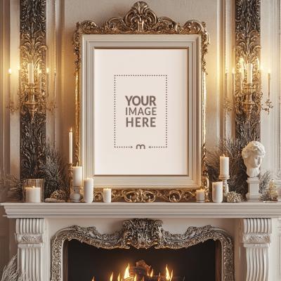 White and Gold Frame Mockup for Upscale Art and Branding